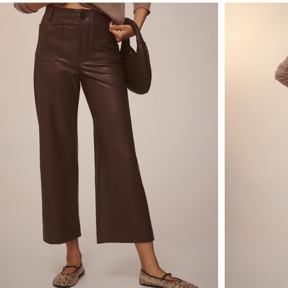 Anthropologie Colette Cropped Wide- Leg Faux Leather Pants in Brown